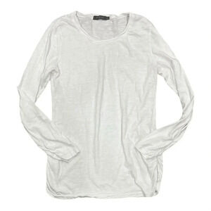 Mododoc White Long Sleeve Ruched Side Detail Tee L